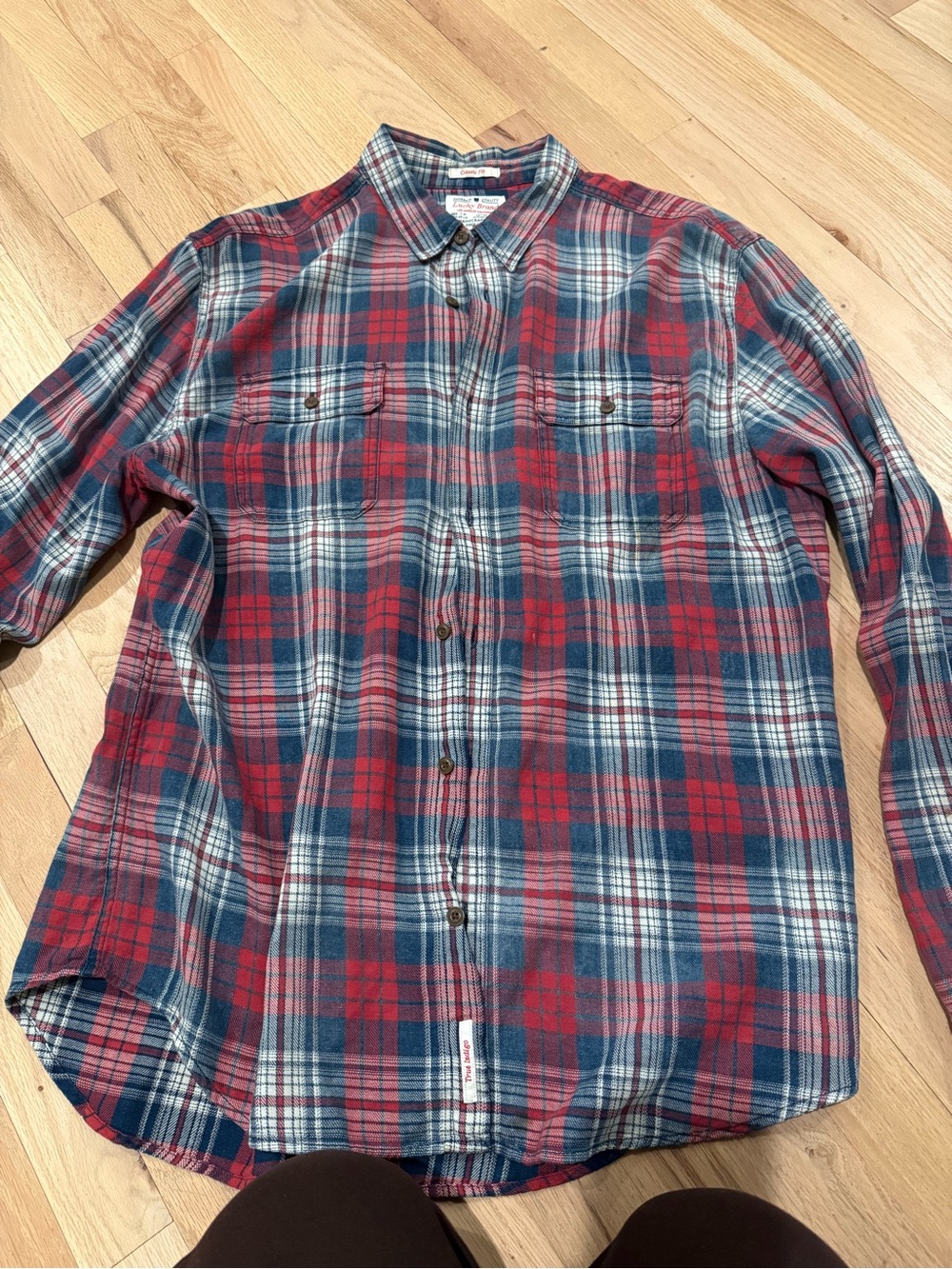Lucky Brand Red and Blue Plaid Button-Down Shirt
